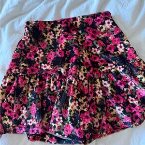 High-Waist Floral Tiered Mini Skirt in Pink & Black